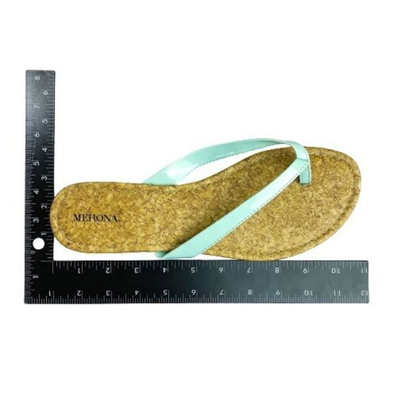 Merona Pastel Blue Teal Flip Flops w. Cork Pattern Insole - Picture 5 of 6